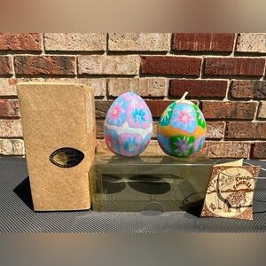 Swazi Candles Two Egg Shaped Floral Multicolored Handmade In Switzerland Candles